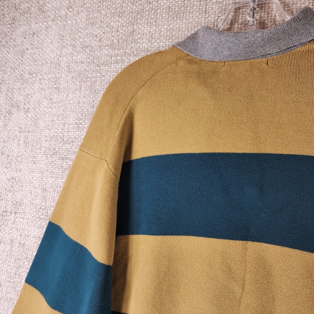 Uniqlo Smooth Cotton Relaxed Polo Sweater Womens M Gold Teal Stripe Crop Preppy - Picture 8 of 11